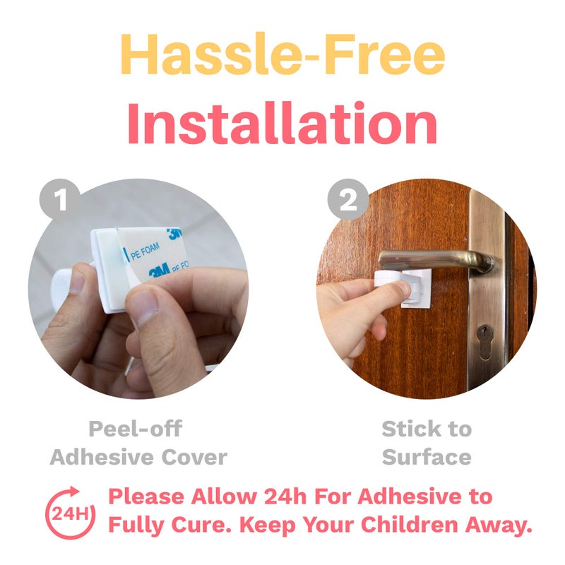 Inaya Child Proof Door Lever Lock - Door Handle Lock - 3M Adhesive - Minimalist Design - No Drilling Child Safety Door Handle Locks (3 Pack) - Image 5